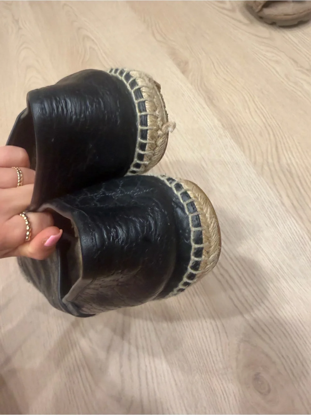 Gucci Black Leather Women's Espadrille Flats